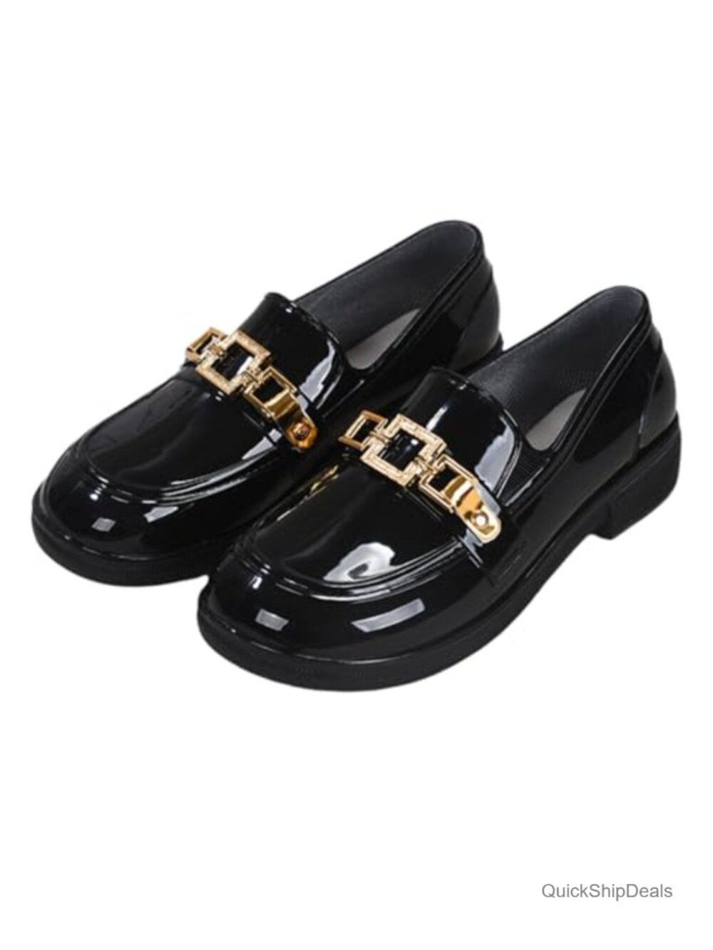 Waterproof Low Chunky Heel Penny Loafers Buckle Chain Slip On Business